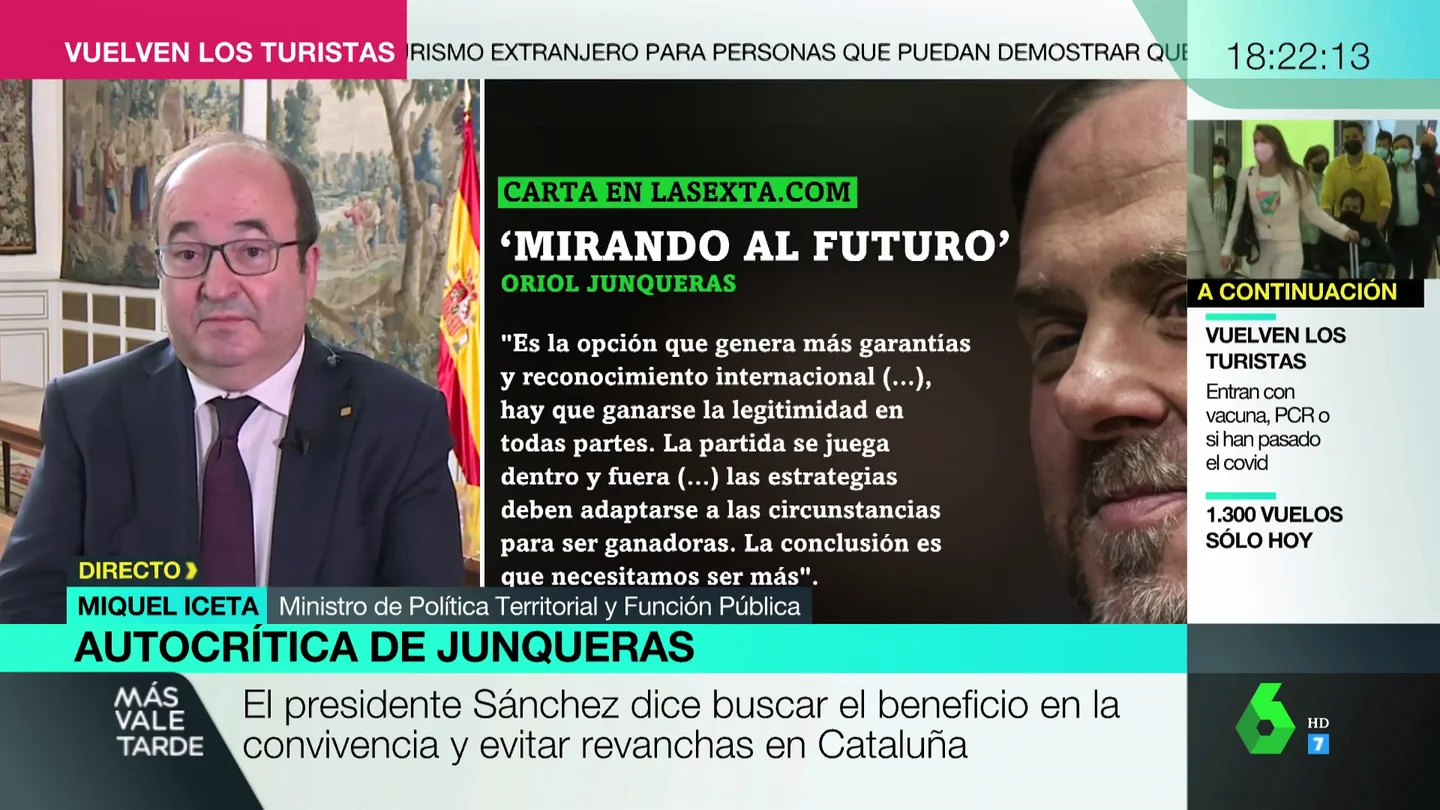 Iceta apunta al "inicio de una etapa nueva" tras las palabras de Junqueras y confía en que los indultos lleguen antes del 1 de agosto Iceta apunta al "inicio de una etapa nueva" tras las palabras de Junqueras y confía en que los indultos lleguen antes del 1 de agosto