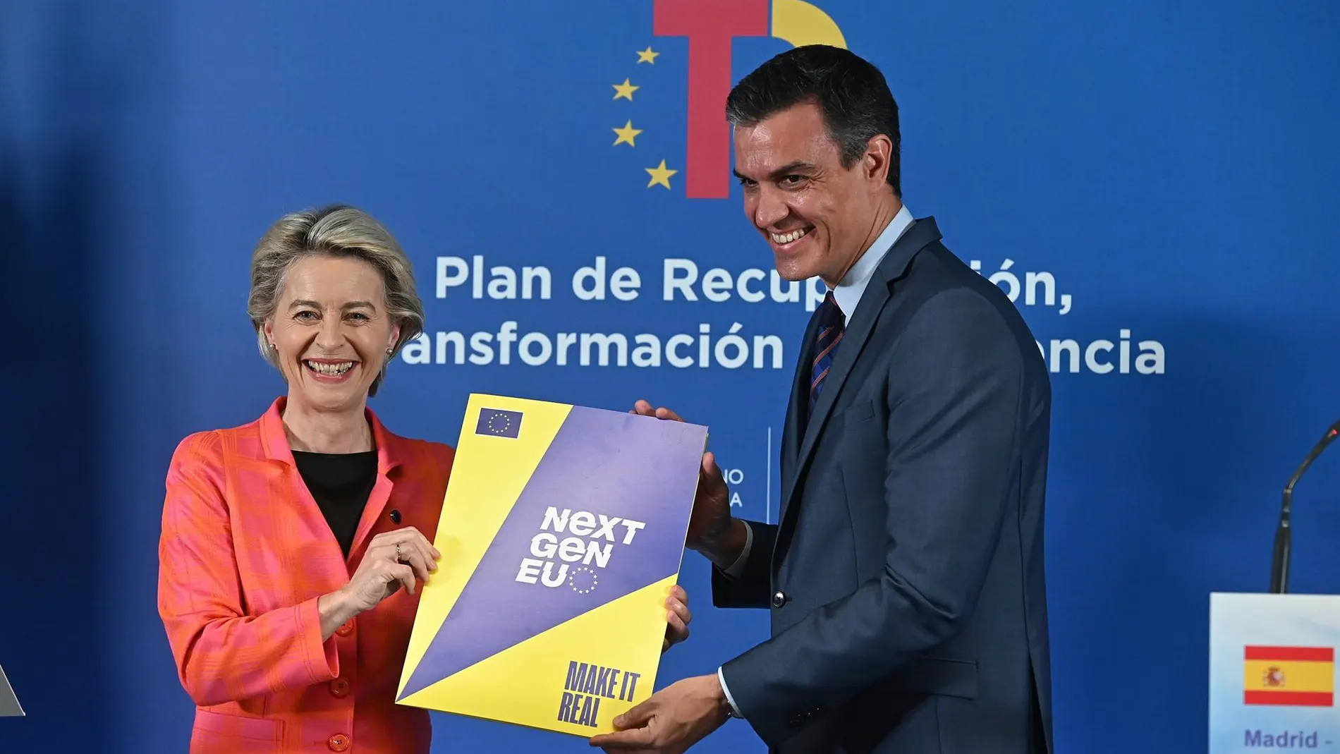  El presidente del Gobierno, Pedro Sánchez, y la presidenta de la Comisión Europea, Ursula von der Leyen.