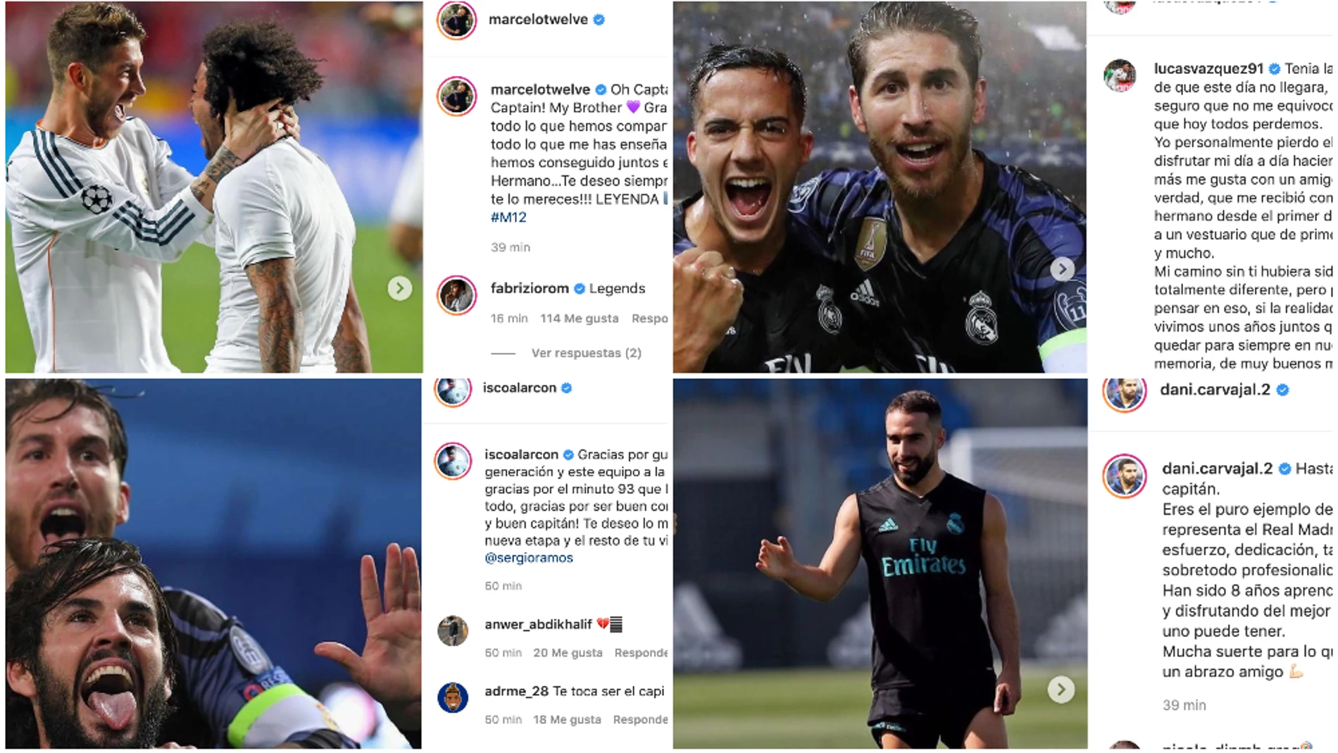 Las reacciones de la plantilla del Real Madrid a la despedida de Sergio Ramos