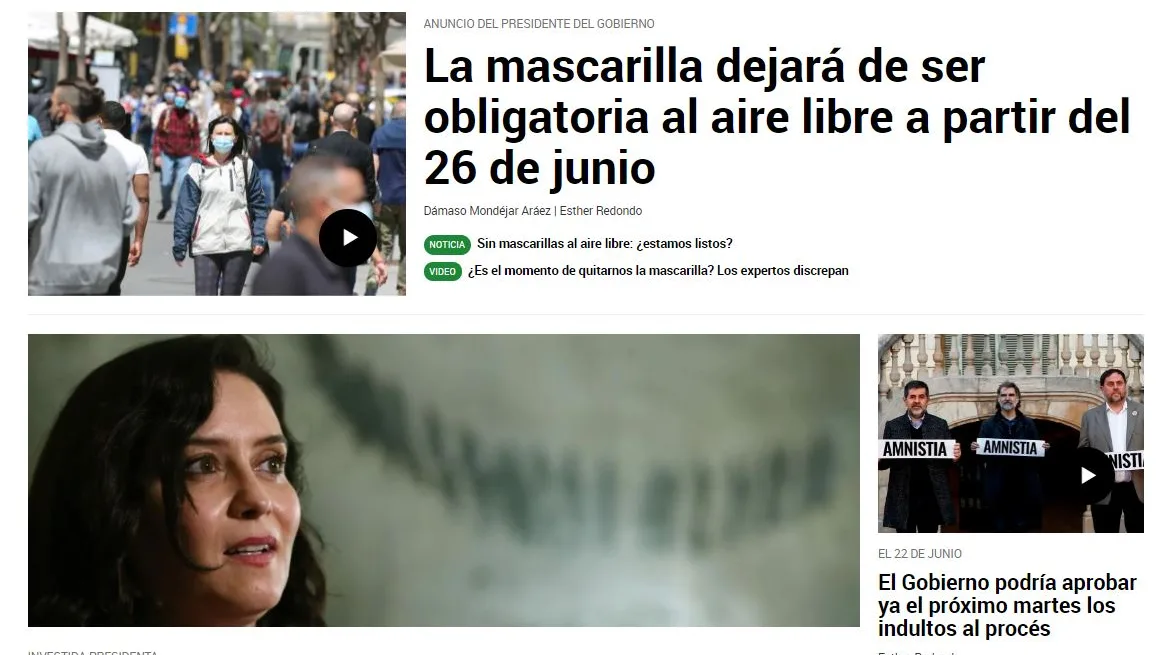 Portada de laSexta.com el 18 de junio de 2021