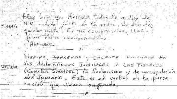 La nota que Bárcenas entregó a otro preso para que destruyera información sobre el PP