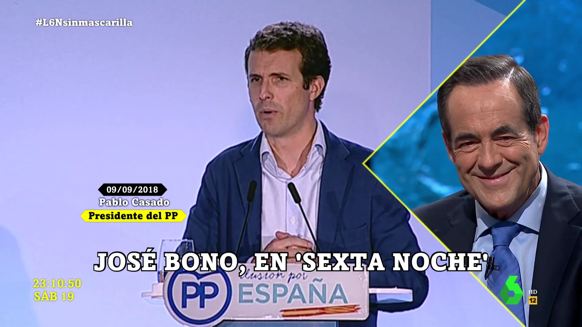 La risa de José Bono escuchando el discurso de Pablo Casado y sus "viva el rey": "Le faltaba corbata y capacidad comunicativa"