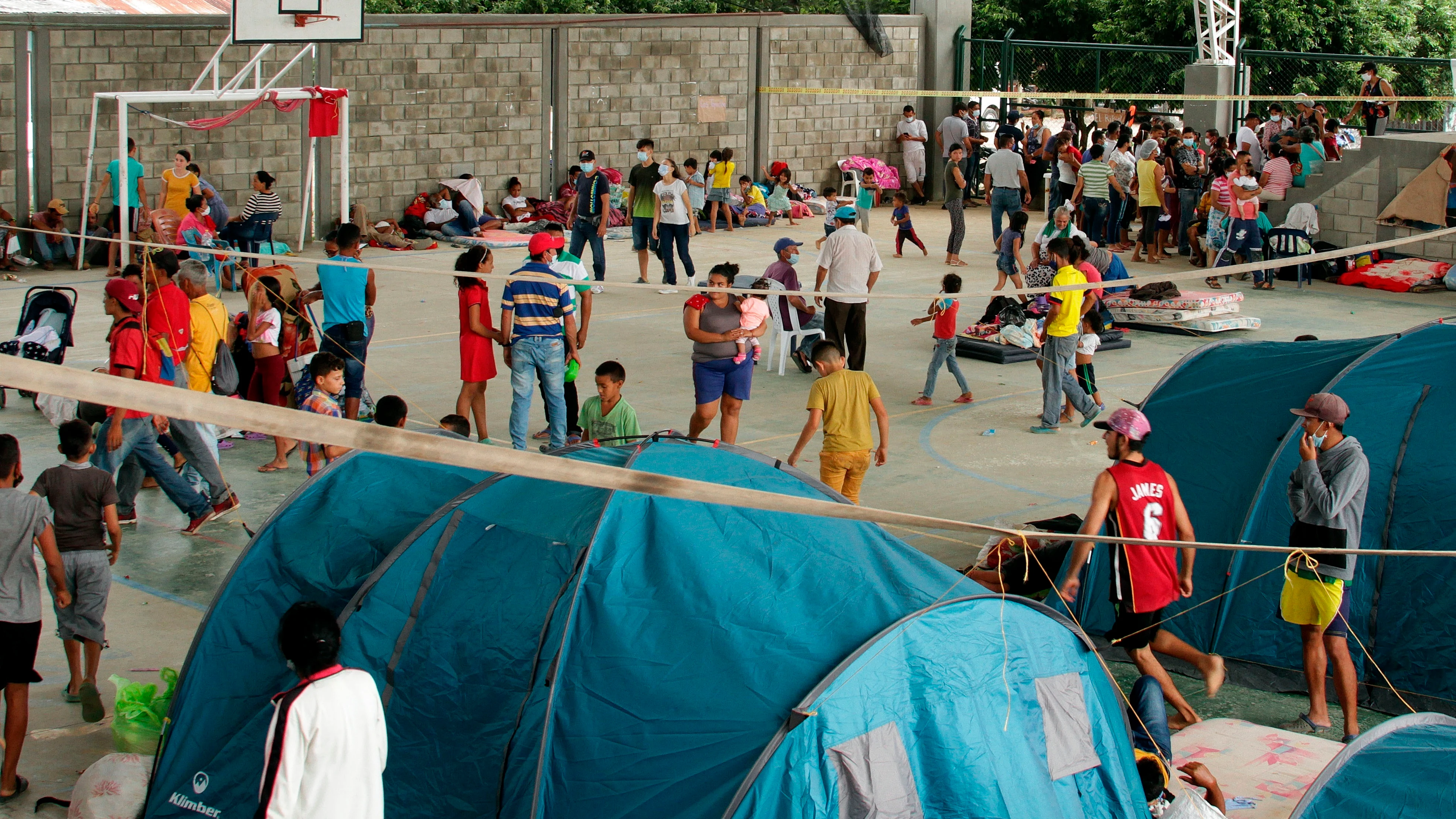 Un campamento de migrantes venezolanos en Colombia.