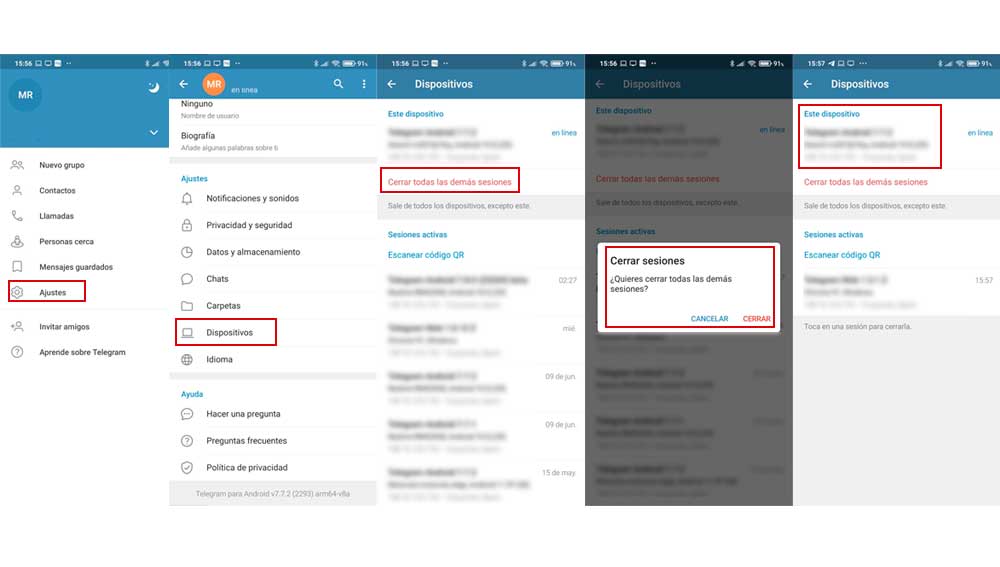 Cerrando sesiones en Telegram