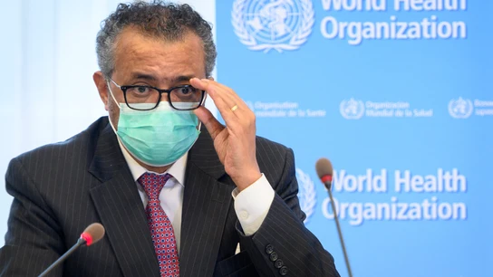 El director general de la OMS, Tedros Adhanom Ghebreyesus, durante una rueda de prensa OMS