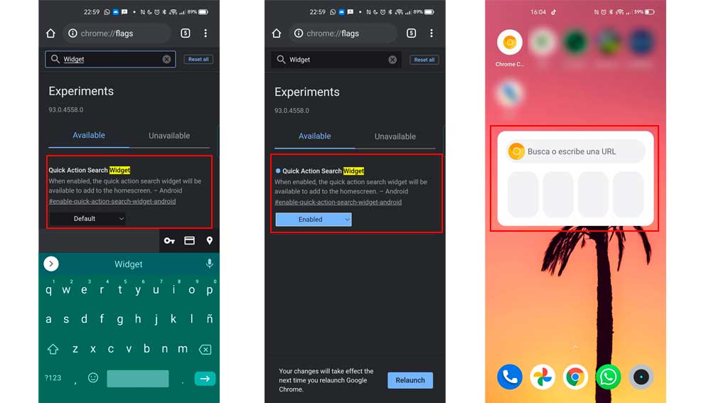 Activando los nuevos widgets de Chrome de Android