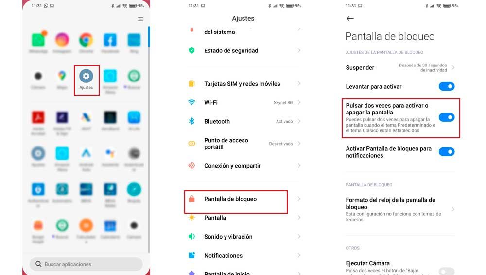 Activando doble pulsación de pantalla