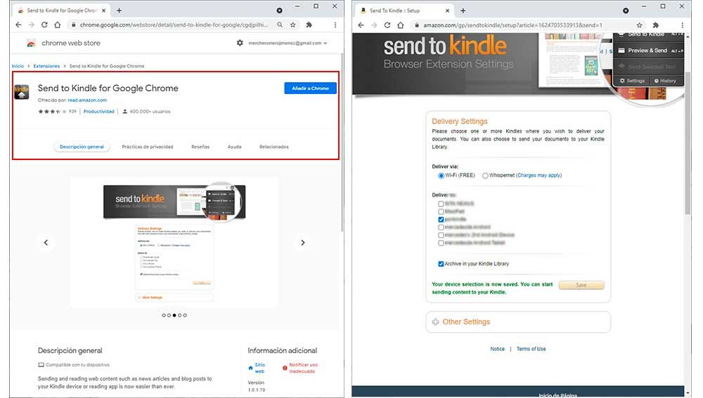Instalando Send to kindle en Google Chrome