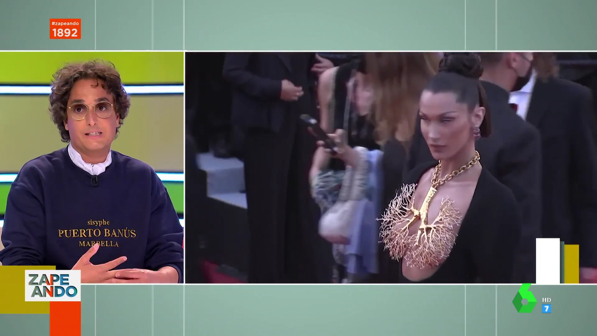 La reacción de Josie ante el espectacular collar-pulmón de Bella Hadid en Cannes: "Es que lloro"