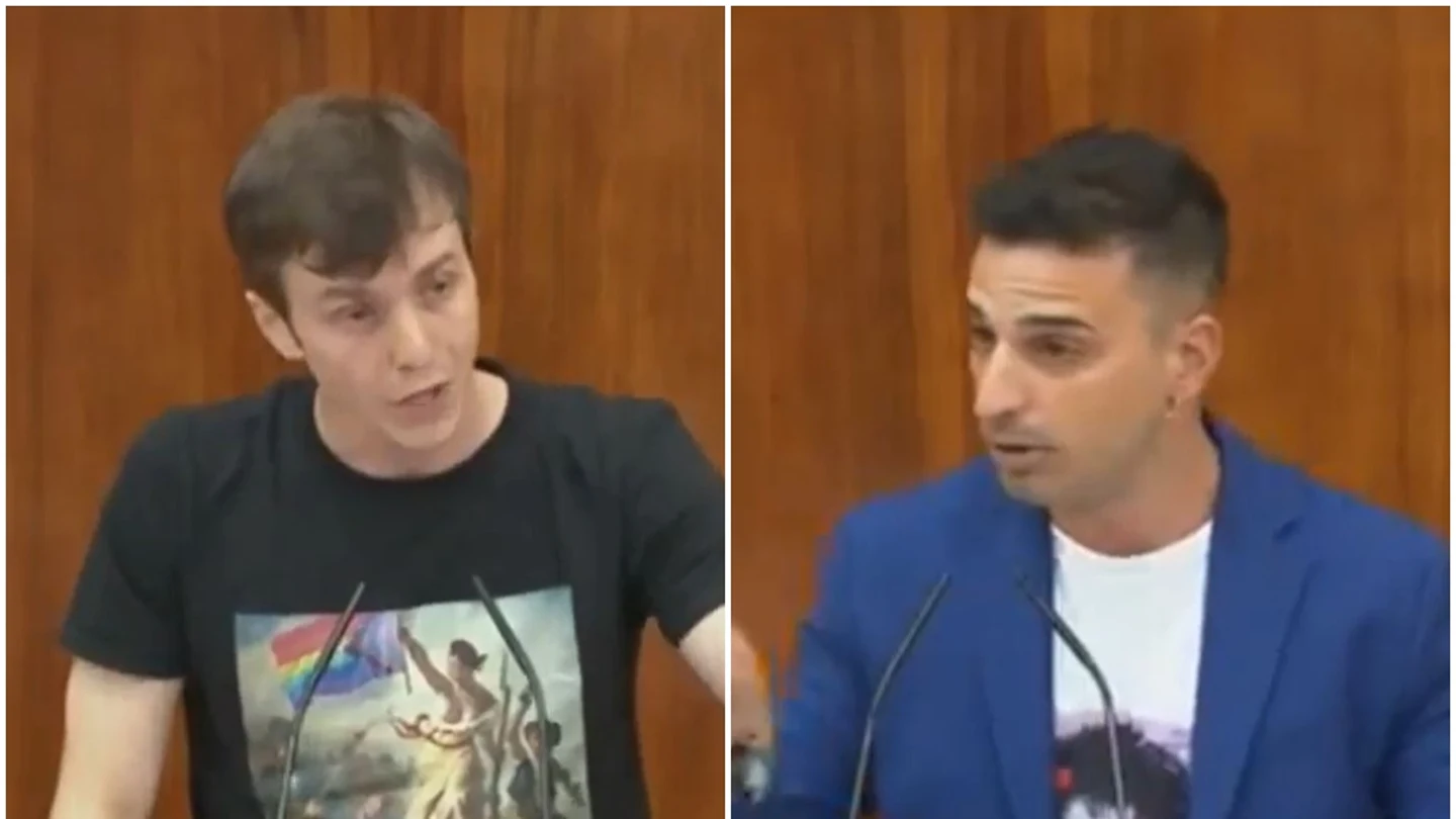 Eduardo Rubiño (Podemos) y Santiago Rivero (PSOE), en un pleno de la Asamblea de Madrid Eduardo Rubiño (Podemos) y Santiago Rivero (PSOE), en un pleno de la Asamblea de Madrid