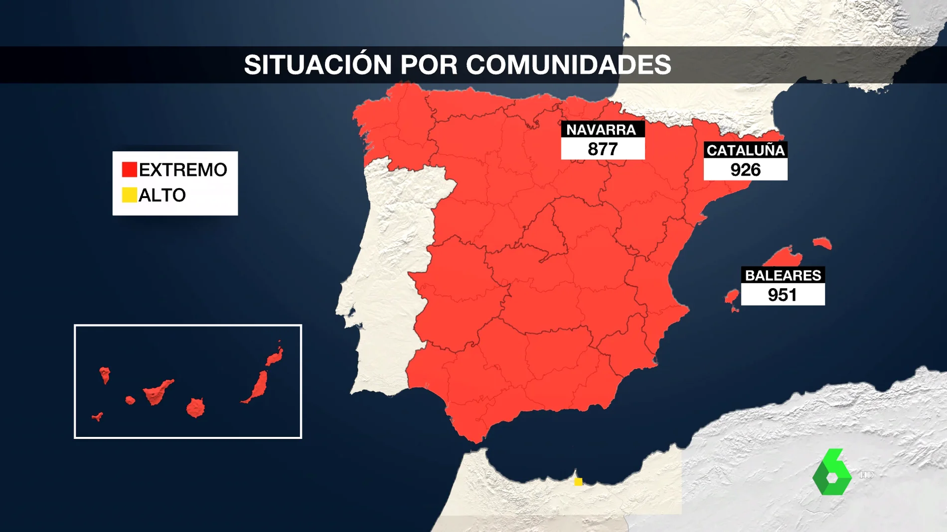 Mapa de la situación del COVID-19 en España