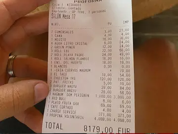 La cuenta que ha pagado en el restaurante de Málaga