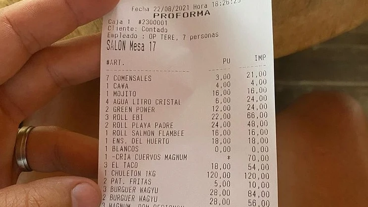 La cuenta que ha pagado en el restaurante de Málaga