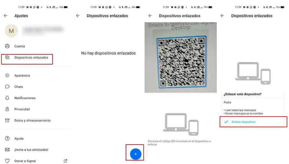 Enlazando dispositivos en Signal