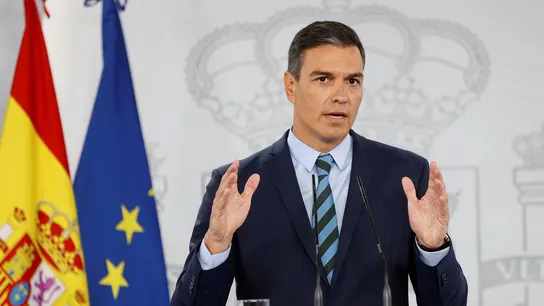 Pedro Sánchez comparece desde La Moncloa en una imagen de archivo Pedro Sánchez comparece desde La Moncloa en una imagen de archivo