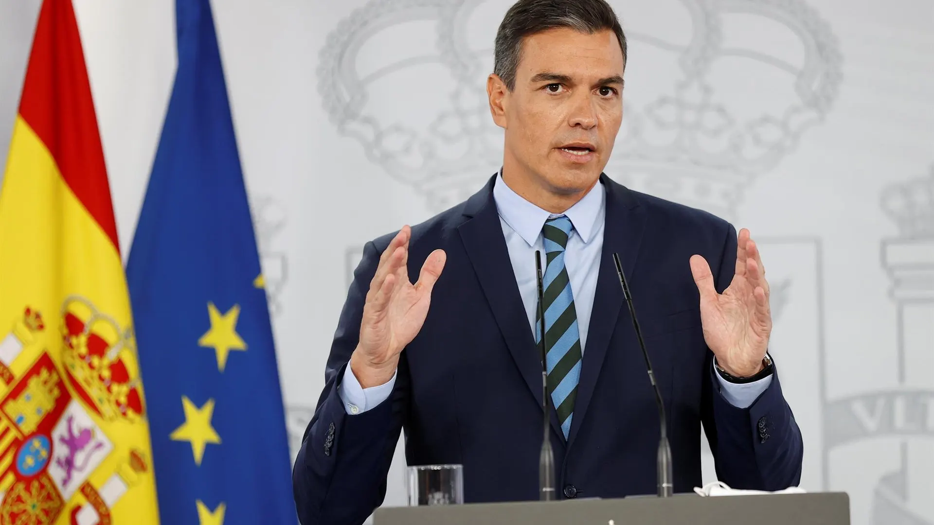 Pedro Sánchez comparece desde La Moncloa en una imagen de archivo