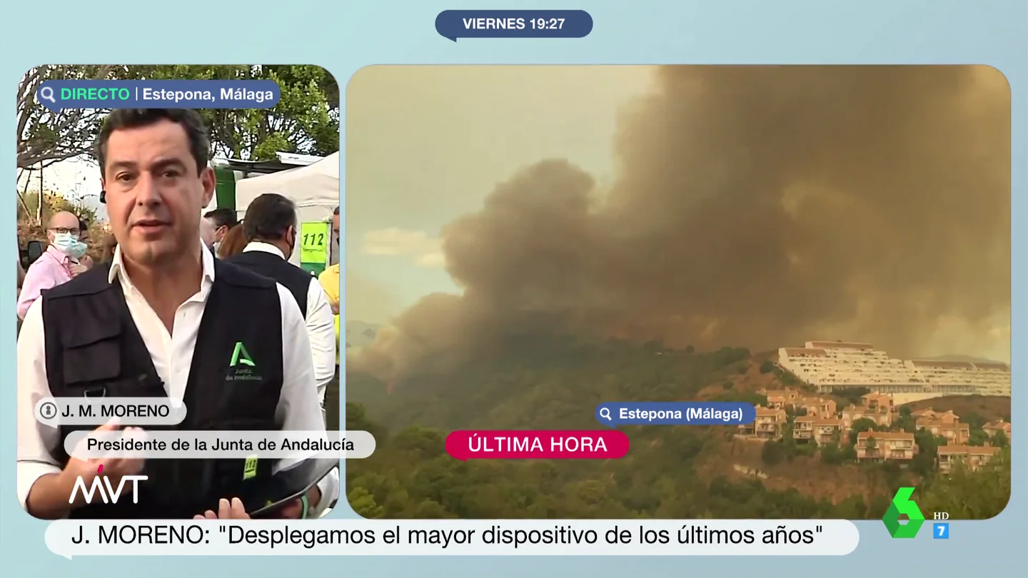 Juanma Moreno advierte que el peligro continúa en el incendio de Sierra Bermeja: "Podría llover fuego" Juanma Moreno advierte que el peligro continúa en el incendio de Sierra Bermeja: "Podría llover fuego"