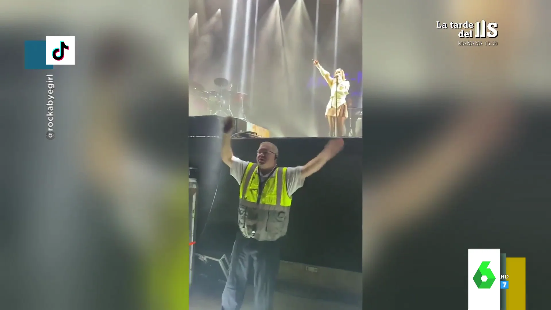 El divertido momento en el que un guardia de seguridad no puede evitar cantar y bailar en pleno concierto de Anne-Marie