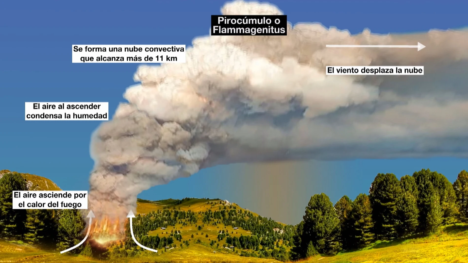 El pirocúmulo, la temida nube que complica la extinción del incendio de Málaga