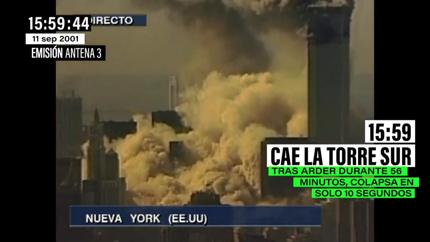 Así se vivió en directo el dramático momento en el que la segunda Torre Gemela se derrumba en tan solo diez segundos Así se vivió en directo el dramático momento en el que la segunda Torre Gemela se derrumba en tan solo diez segundos