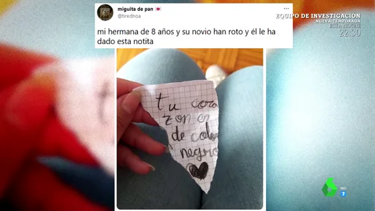 "Tu corazón es de color negro": la dramática nota de un niño de ocho años a su novia tras romper "Tu corazón es de color negro": la dramática nota de un niño de ocho años a su novia tras romper