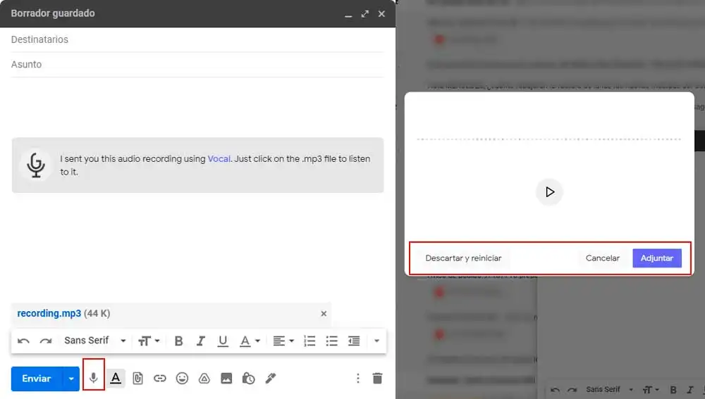 Enviando notas de voz a través de Gmail