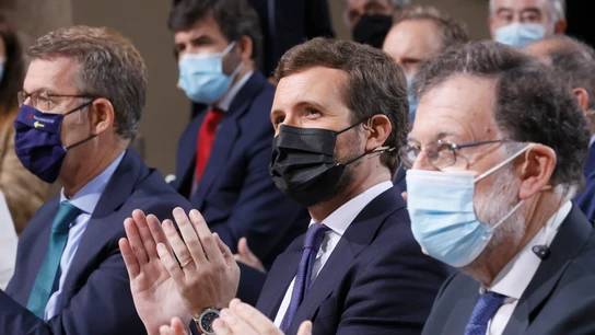 Alberto Núñez Feijóo, Pablo Casado y Mariano Rajoy en la convención nacional Alberto Núñez Feijóo, Pablo Casado y Mariano Rajoy en la convención nacional