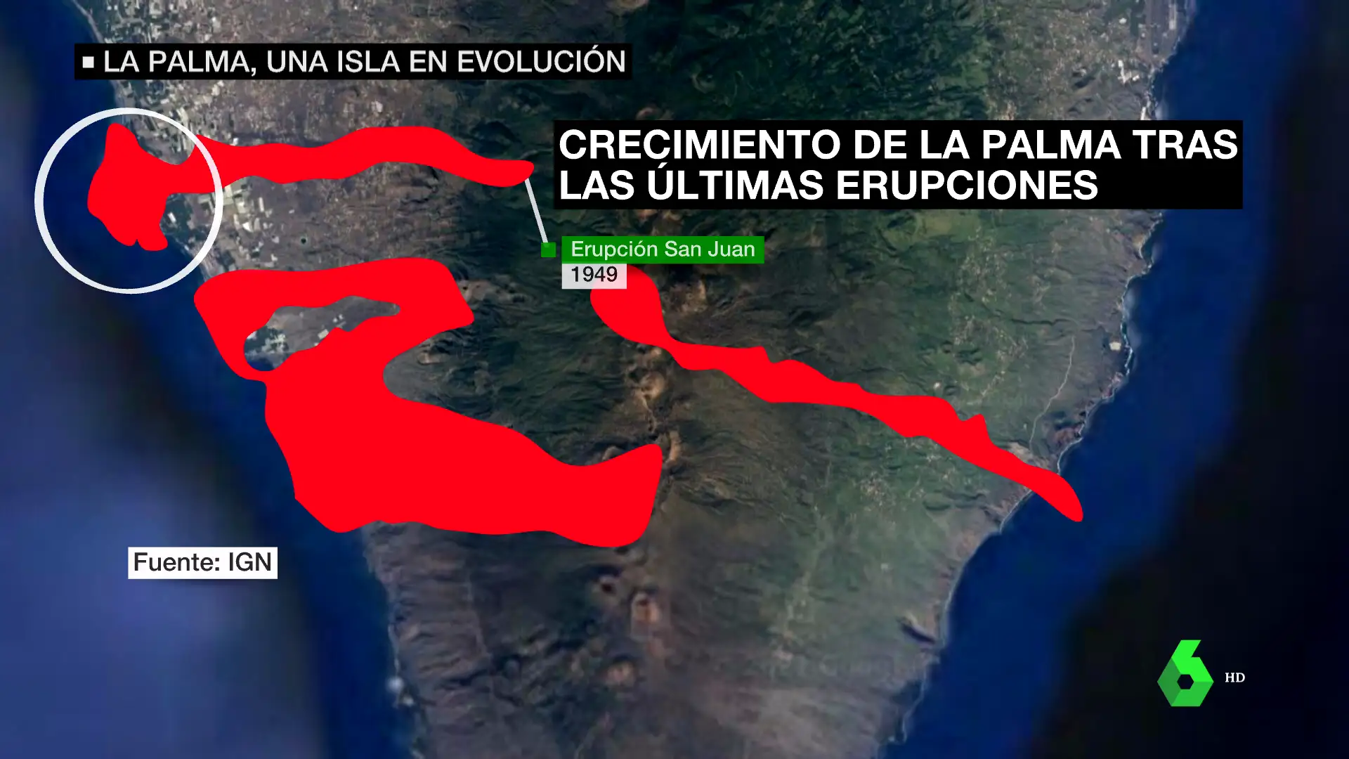 Así ha cambiado la orografía de la isla de La Palma tras ocho erupciones en los últimos 500 años