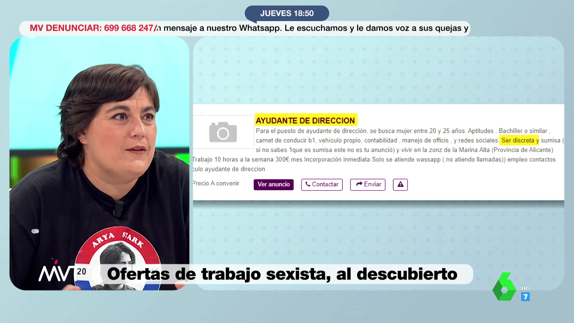 Loreto Ochande estalla tras escuchar las palabras de un hostelero que busca camareras "con pechos bonitos": "Es indecente, sexista"