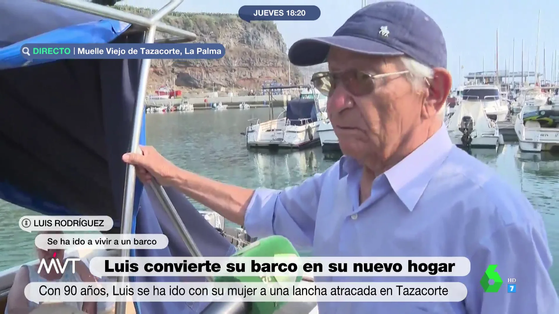 La historia de Luis, trasladado a vivir a un barco a sus 90 años tras la erupción en La Palma