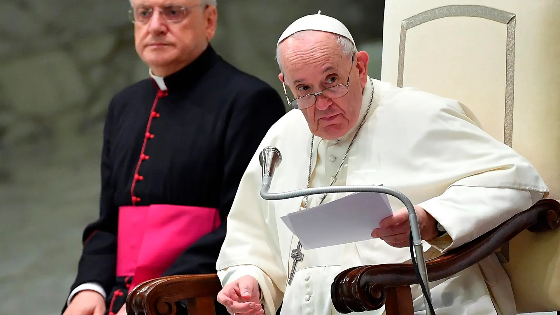 El papa Francisco durante la audiencia general en el aula Pablo VI, en el Vaticano