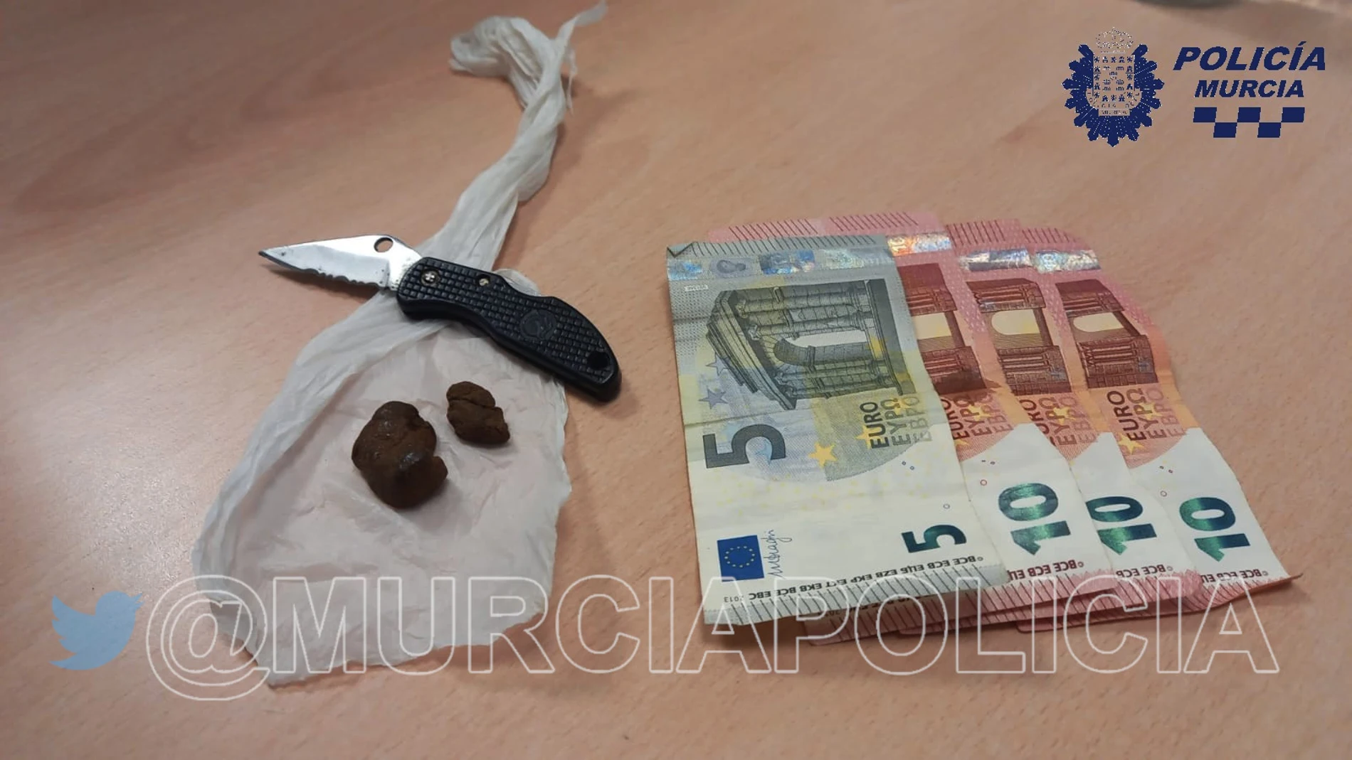Imagen de una incautación de droga compartida por la Policía Local de Murcia