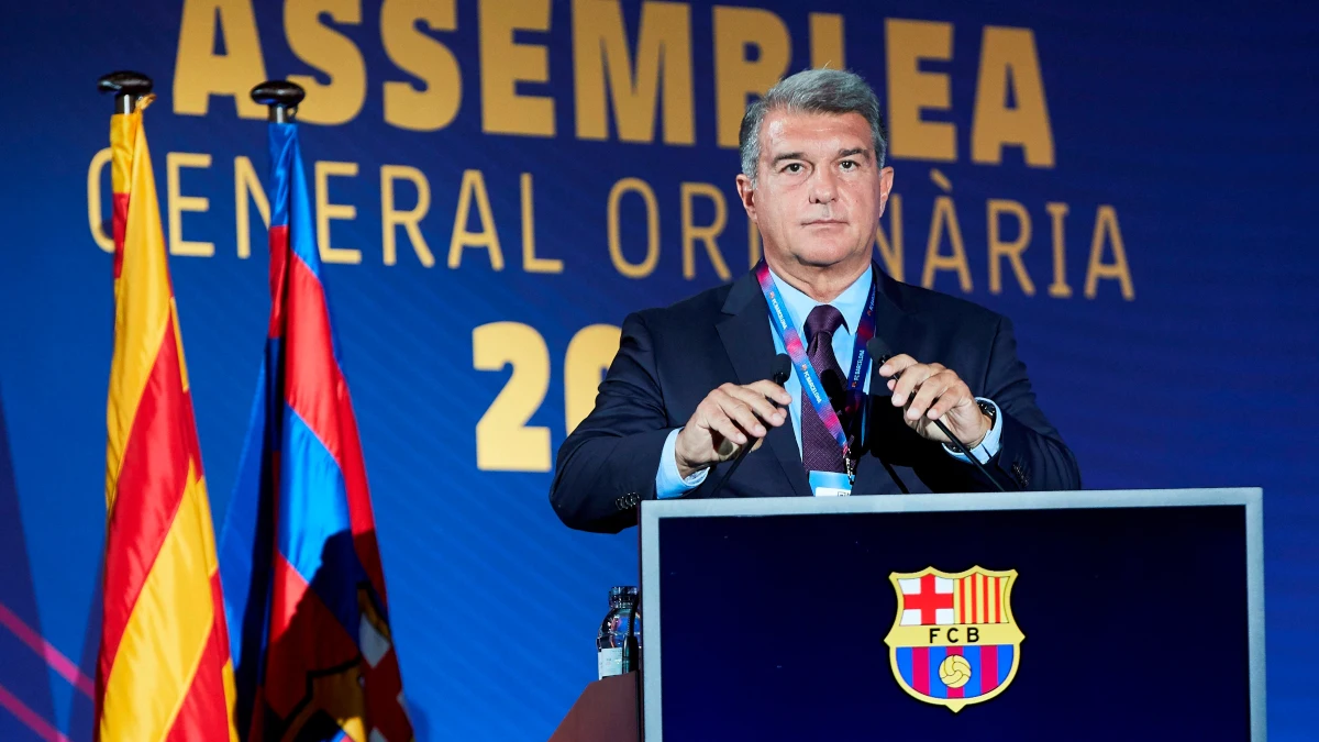 Joan Laporta, en la Asamblea General Ordinaria del Barça