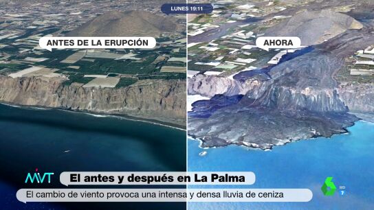 La destrucci&oacute;n del volc&aacute;n de La Palma tras un mes de erupci&oacute;n: as&iacute; es el antes y el despu&eacute;s