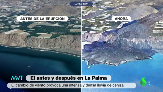 La destrucción del volcán de La Palma tras un mes de erupción: así es el antes y el después La destrucción del volcán de La Palma tras un mes de erupción: así es el antes y el después