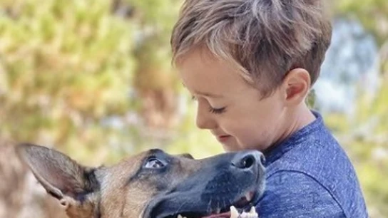 El hijo de Raquel del Rosario junto a un perro El hijo de Raquel del Rosario junto a un perro