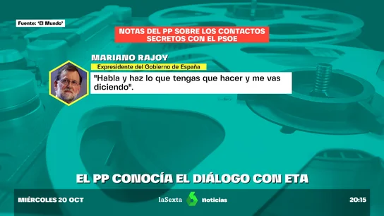 Salen a la luz las conversaciones secretas en las que el Gobierno de Zapatero informaba a Rajoy sobre su negociación con ETA en 2011 Salen a la luz las conversaciones secretas en las que el Gobierno de Zapatero informaba a Rajoy sobre su negociación con ETA en 2011