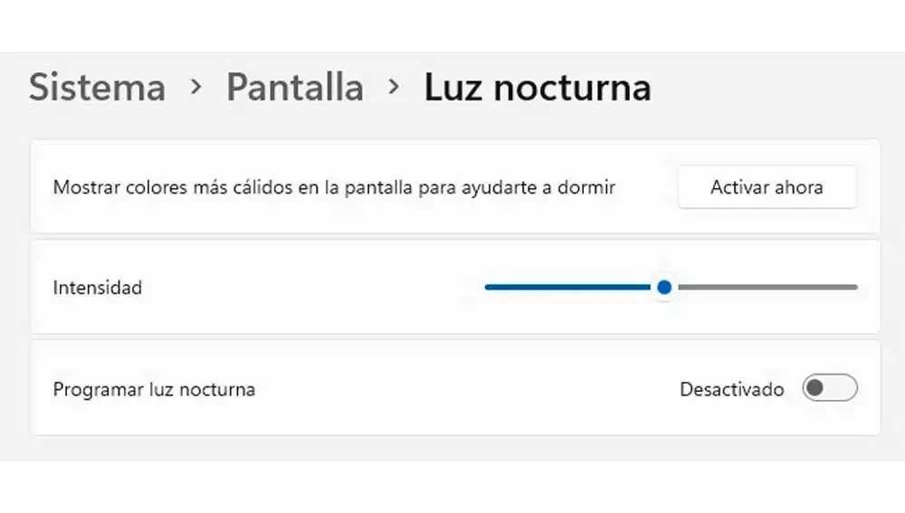 Opciones de configuración de la luz nocturna