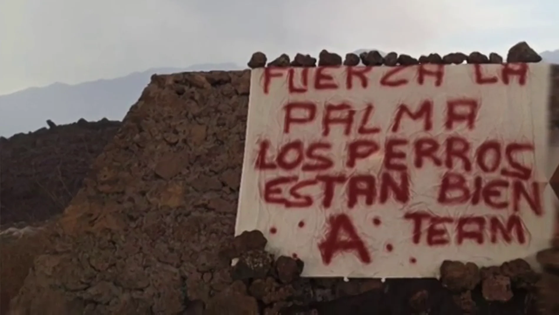 &quot;Los perros están bien&quot;: el vídeo (con cartel incluido) del &#39;Equipo A&#39; sobre el misterioso rescate en La Palma