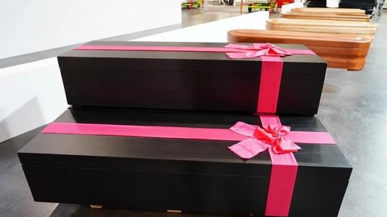 Los ataúdes negros con el lazo rosa que aparecen en la serie Los ataúdes negros con el lazo rosa que aparecen en la serie