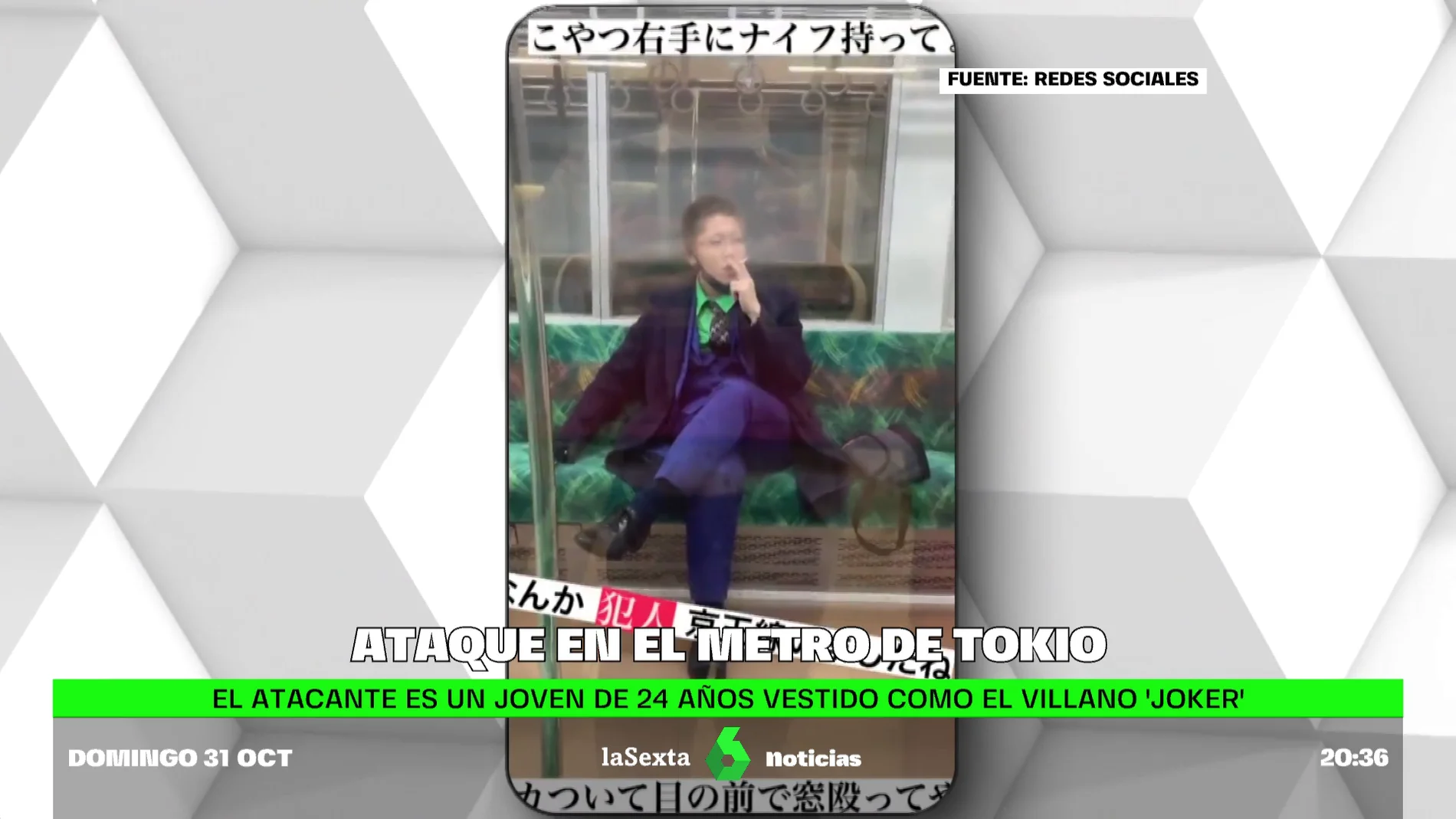 Un hombre disfrazado del Joker acuchilla a 17 personas en un tren de Tokio