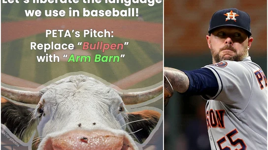 Cartel de la PETA y Ryan Pressly, de los Houston Astros Cartel de la PETA y Ryan Pressly, de los Houston Astros