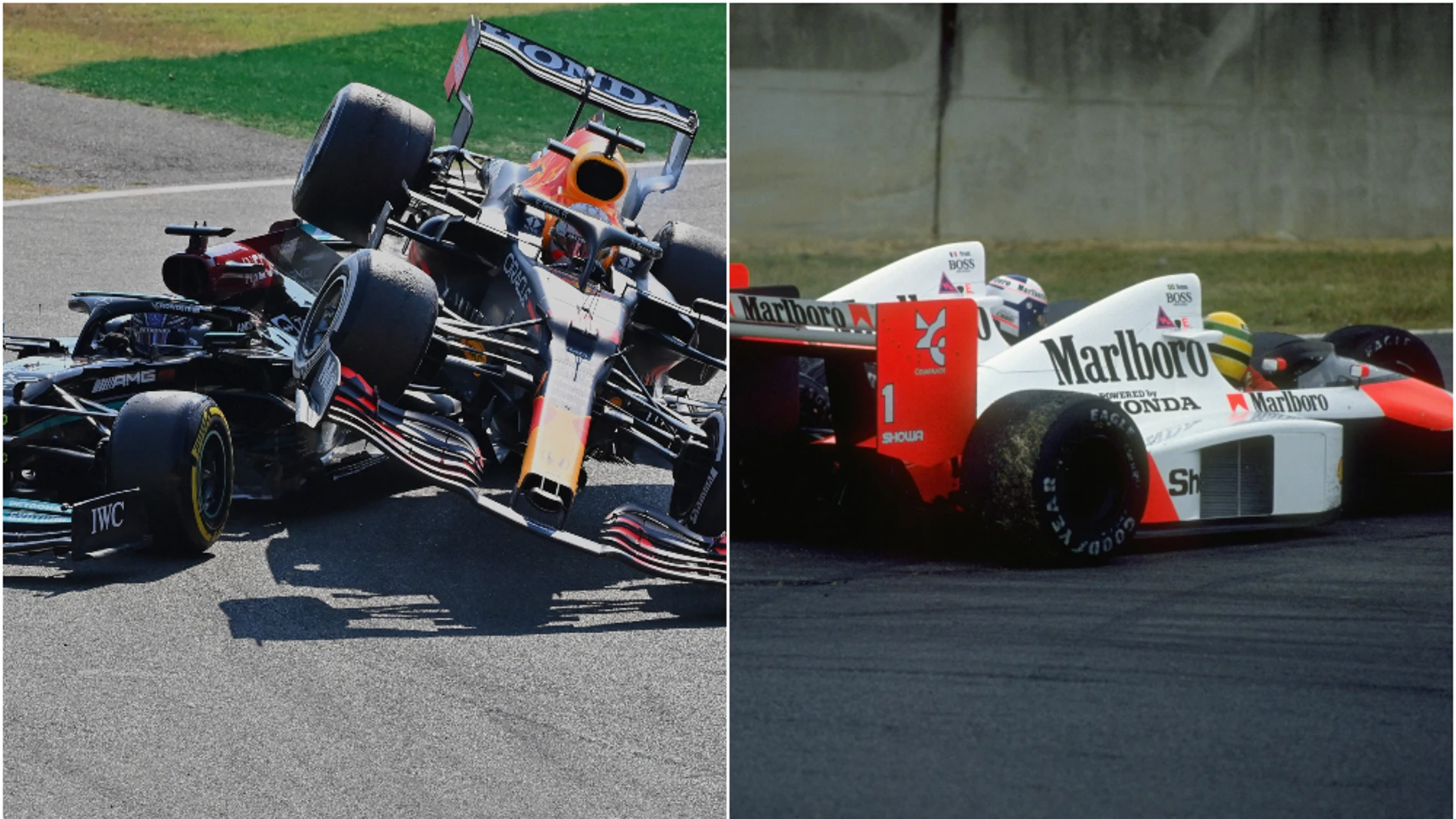 Accidentes entre Hamilton y Verstappen y Senna y Prost