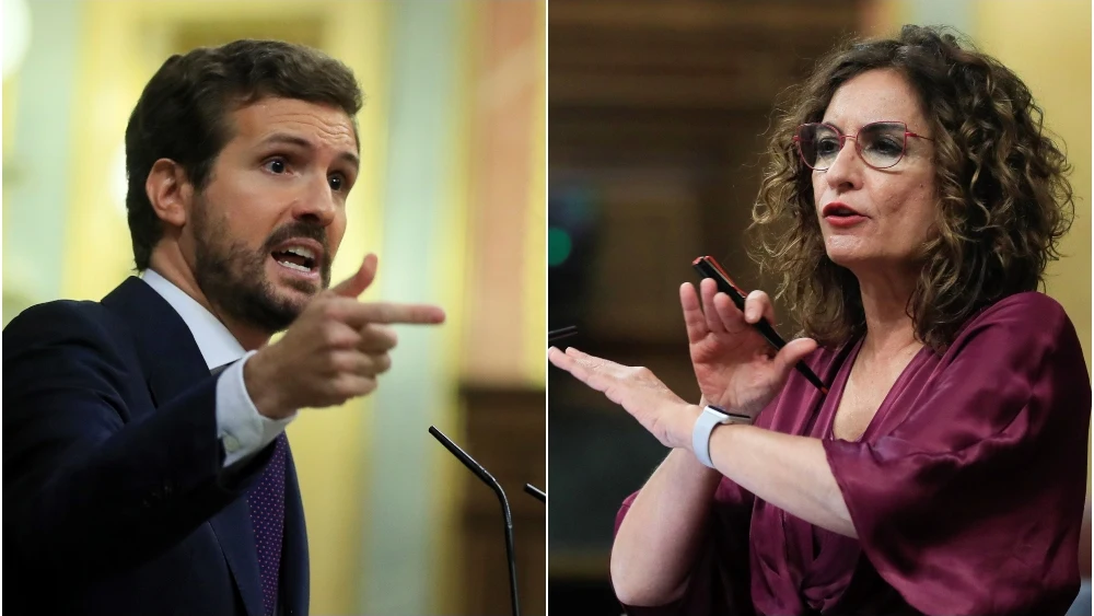 Pablo Casado, líder del PP, y María Jesús Montero, ministra de Hacienda