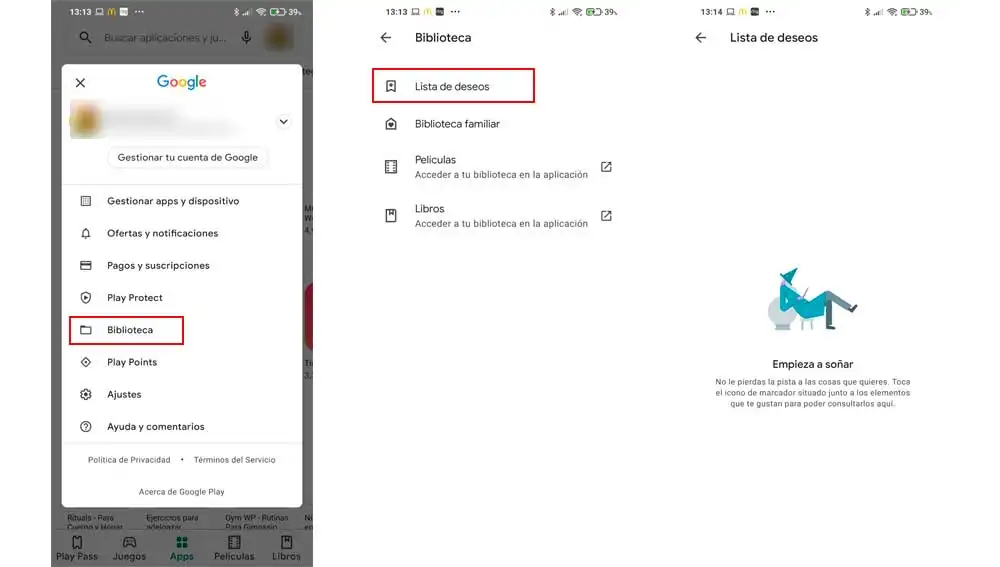 Lista de deseos de Google Play