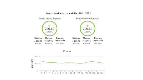Precio de la electricidad en el mercado mayorista el 21 de noviembre