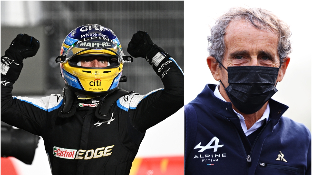 The emotion of Alain Prost with the podium of Fernando Alonso