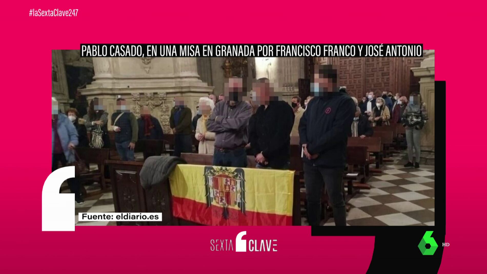 Así fue la misa a Franco en Granada a la que acudió Pablo Casado: bandera  preconstitucional y 'cara al sol' a la salida