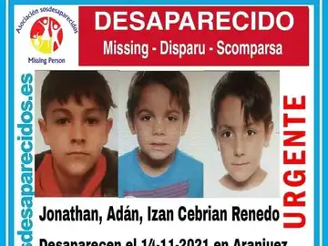 Adán, Izan y Jonathan, los tres niños desaparecidos en Aranjuez
