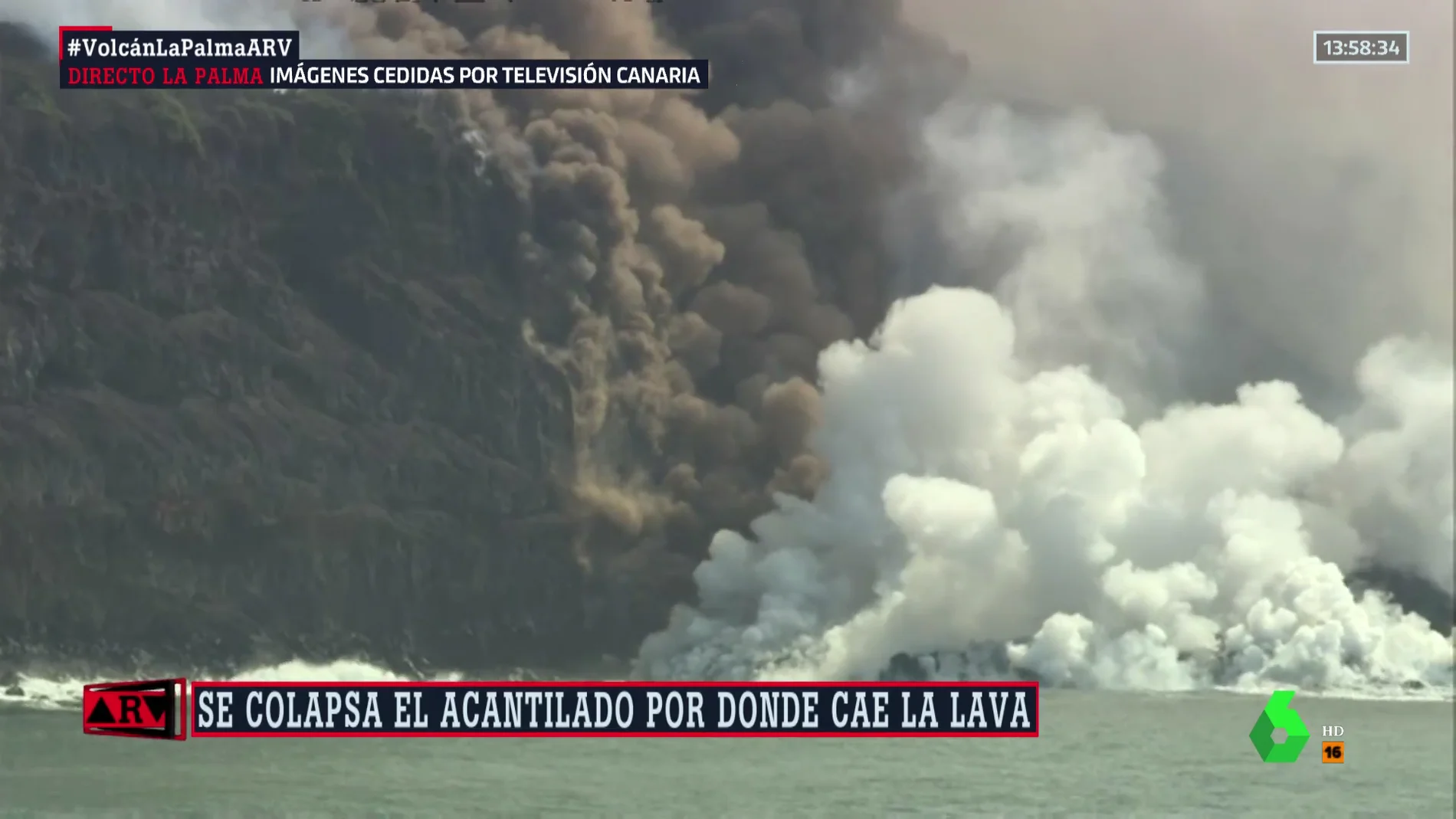 Colapso provocado por la lava en el acantilado en Tazacorte